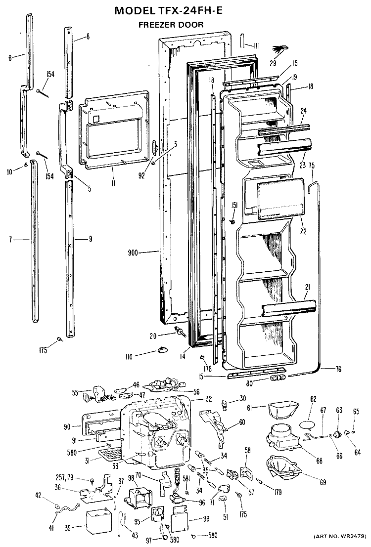 Section Diagram and Parts List for TFX24FHE  General Electric Refrigerator