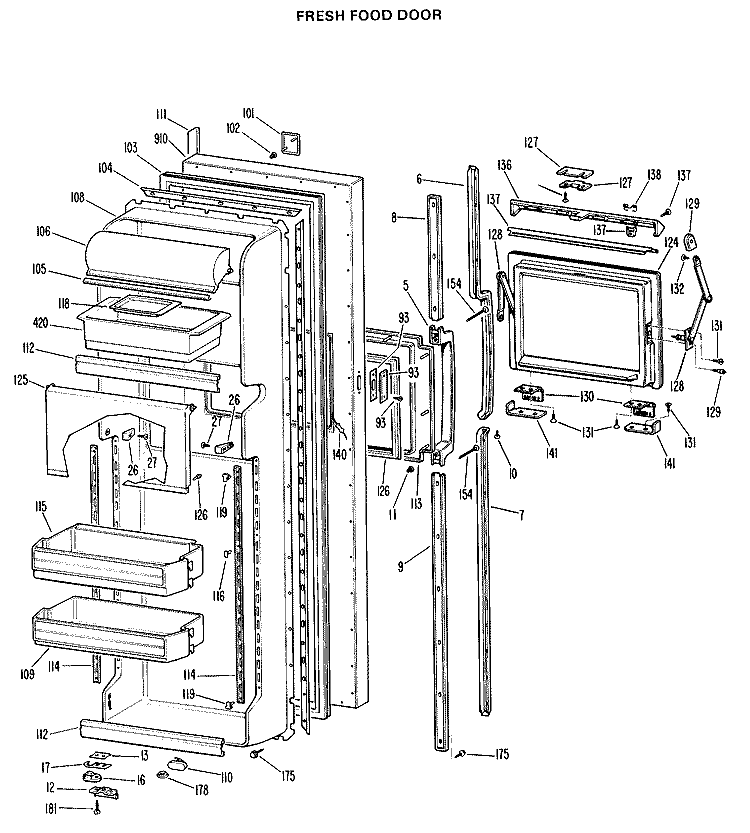 FRESH FOOD DOOR Diagram and Parts List for TFX24FHE  General Electric Refrigerator
