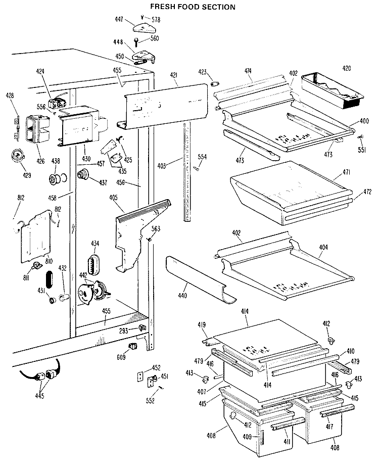 FRESH FOOD SECTION Diagram and Parts List for TFX24FHE  General Electric Refrigerator