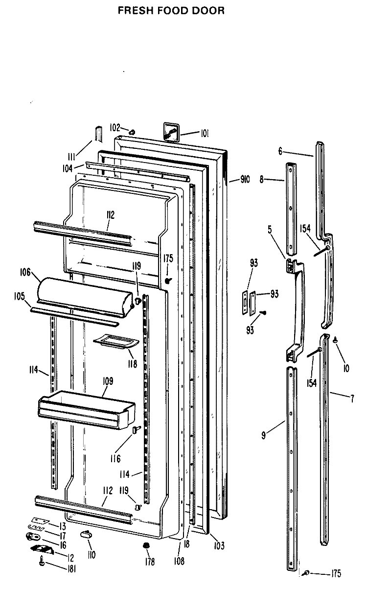 FRESH FOOD DOOR Diagram and Parts List for TFX24RHE  General Electric Refrigerator