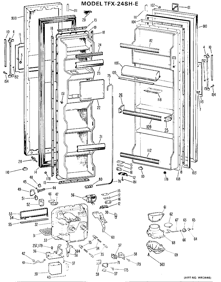 Section Diagram and Parts List for TFX24SHE  General Electric Refrigerator