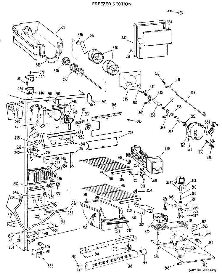 FREEZER SECTION Diagram and Parts List for TFX24SHE  General Electric Refrigerator