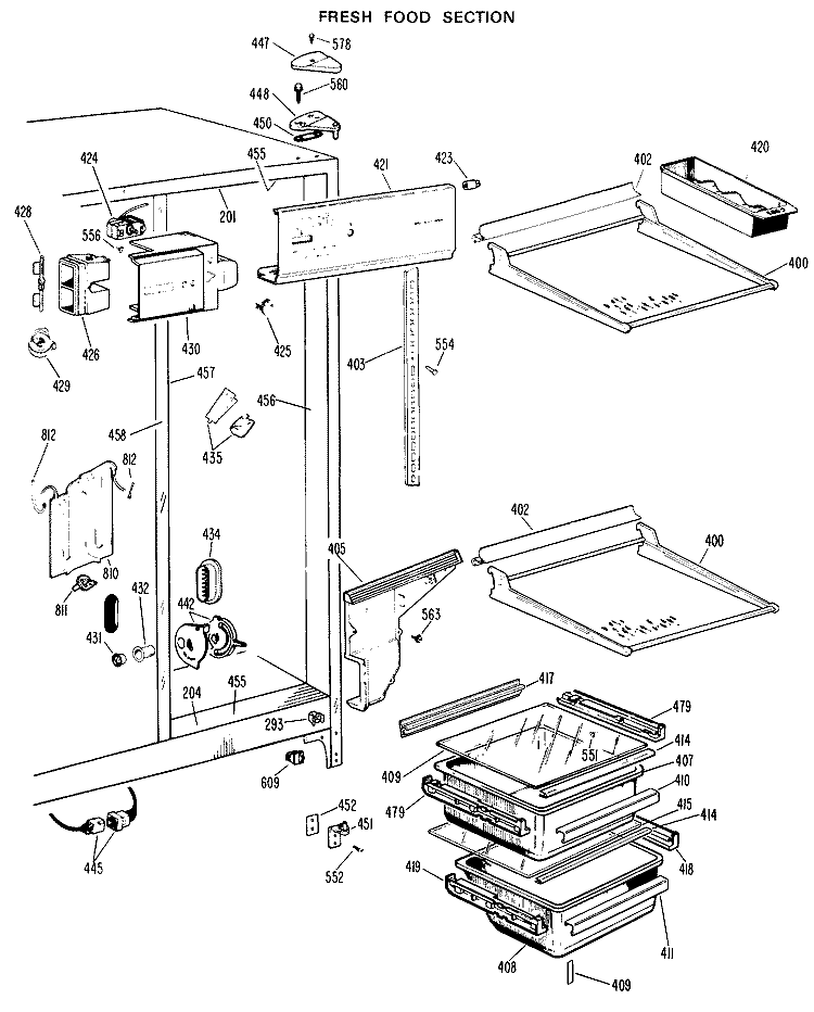 FRESH FOOD SECTION Diagram and Parts List for TFX24SHE  General Electric Refrigerator