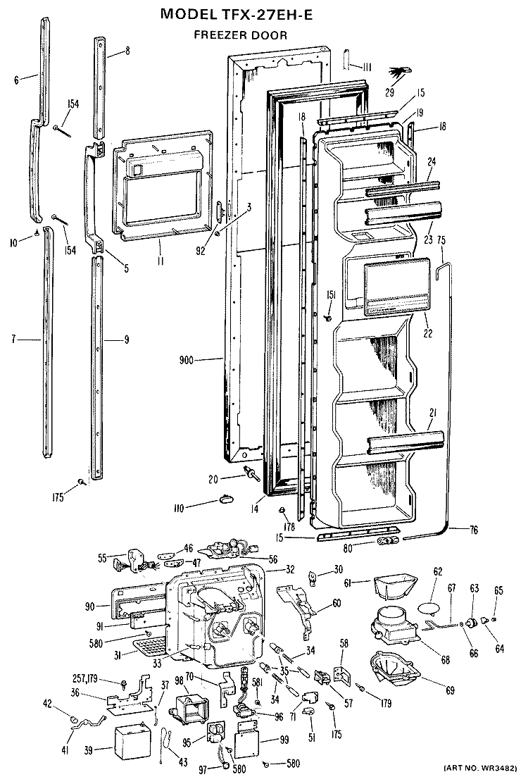 FREEZER DOOR Diagram and Parts List for TFX27EHE  General Electric Refrigerator