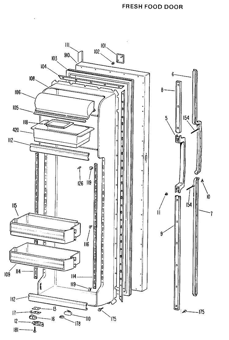 FRESH FOOD DOOR Diagram and Parts List for TFX27EHE  General Electric Refrigerator