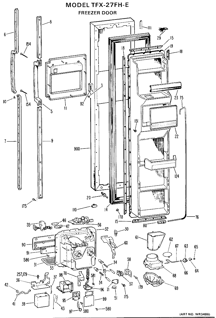 FREEZER DOOR Diagram and Parts List for TFX27FHE  General Electric Refrigerator