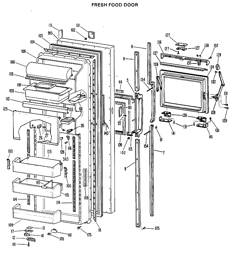 FRESH FOOD DOOR Diagram and Parts List for TFX27FHE  General Electric Refrigerator