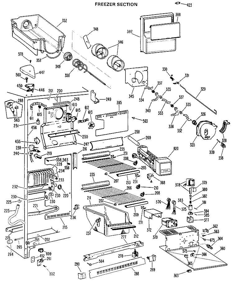 FREEZER SECTION Diagram and Parts List for TFX27FHE  General Electric Refrigerator