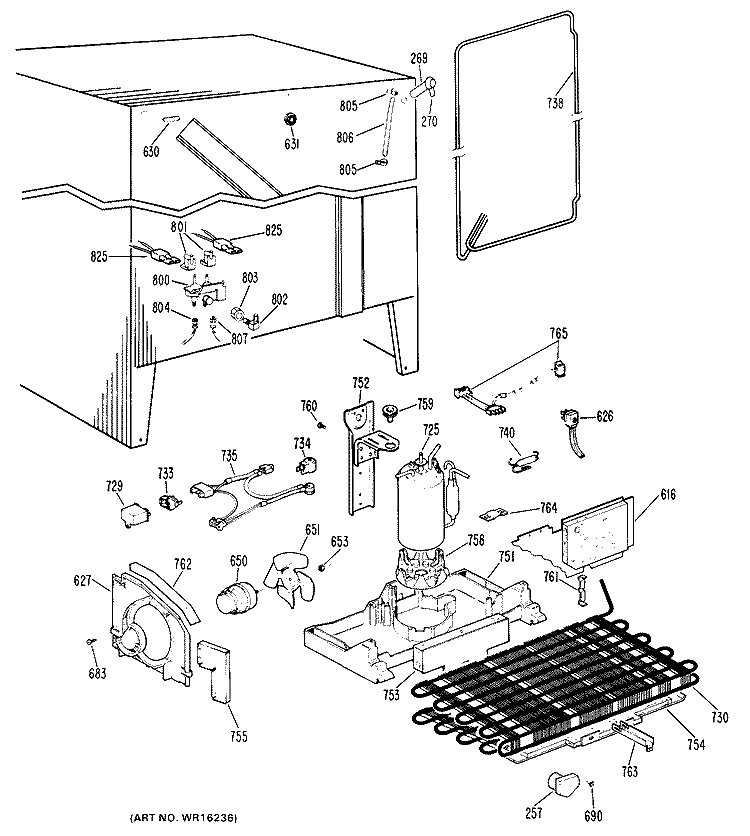 Section Diagram and Parts List for TFX27FHE  General Electric Refrigerator
