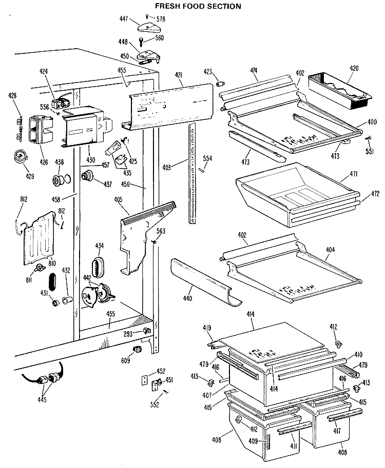 FRESH FOOD SECTIO Diagram and Parts List for TFX24FHQ  General Electric Refrigerator