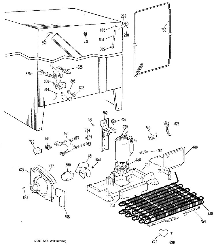 Section Diagram and Parts List for TFX24FHQ  General Electric Refrigerator