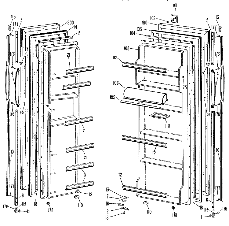 Section Diagram and Parts List for TFX20DJB  General Electric Refrigerator