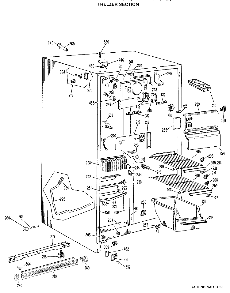 FREEZER SECTION Diagram and Parts List for TFX20DJB  General Electric Refrigerator
