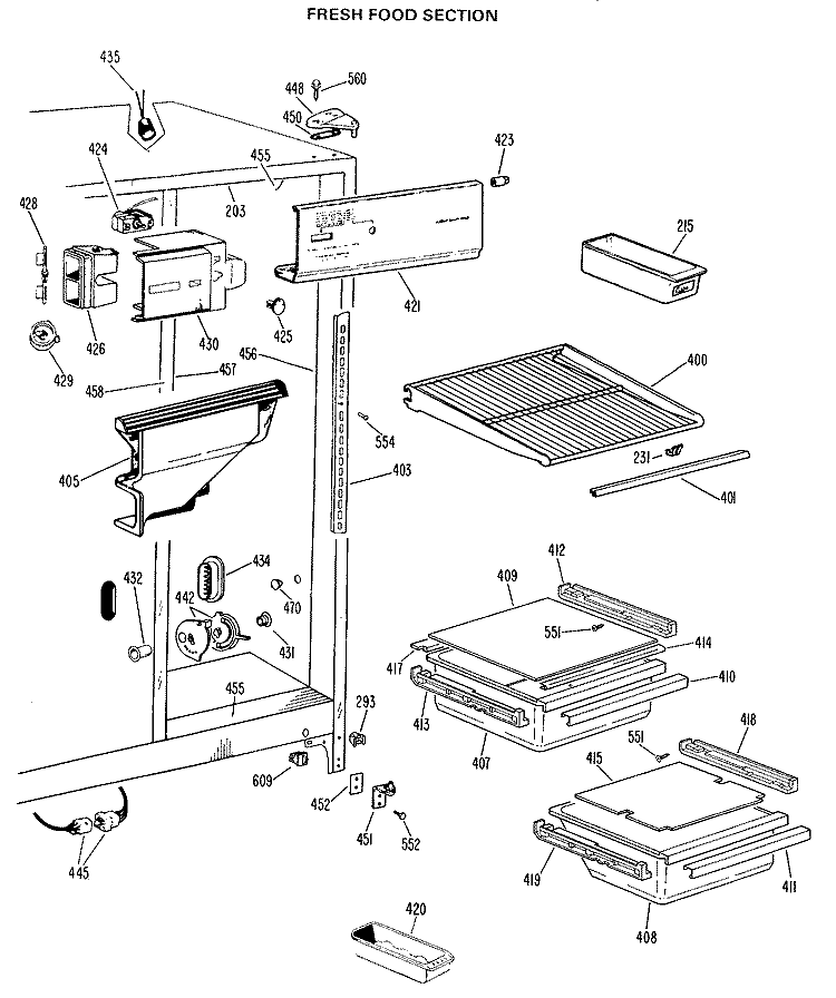 FRESH FOOD SECTION Diagram and Parts List for TFX20DJB  General Electric Refrigerator