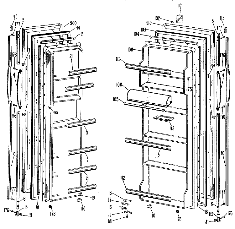 Section Diagram and Parts List for TFX20KJC  General Electric Refrigerator