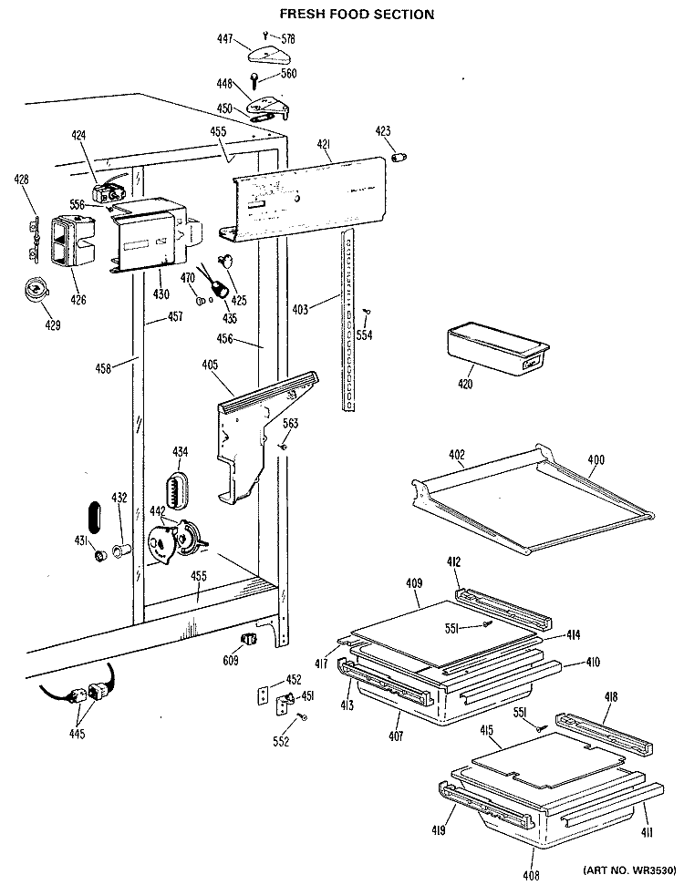 FRESH FOOD SECTION Diagram and Parts List for TFX20RJC  General Electric Refrigerator