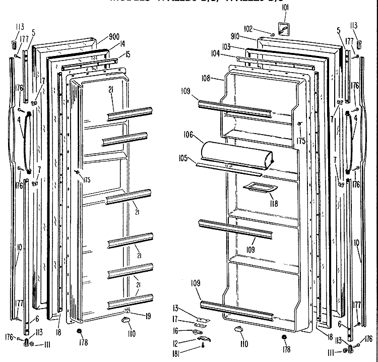 Section Diagram and Parts List for TFX22DJB  General Electric Refrigerator
