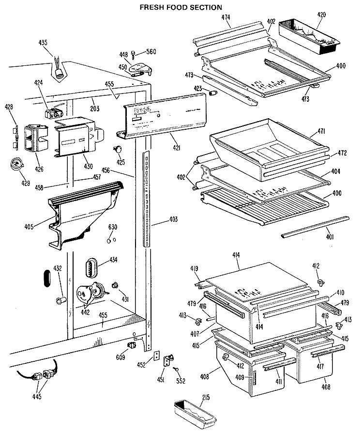 FRESH FOOD SECTION Diagram and Parts List for TFX22KJC  General Electric Refrigerator