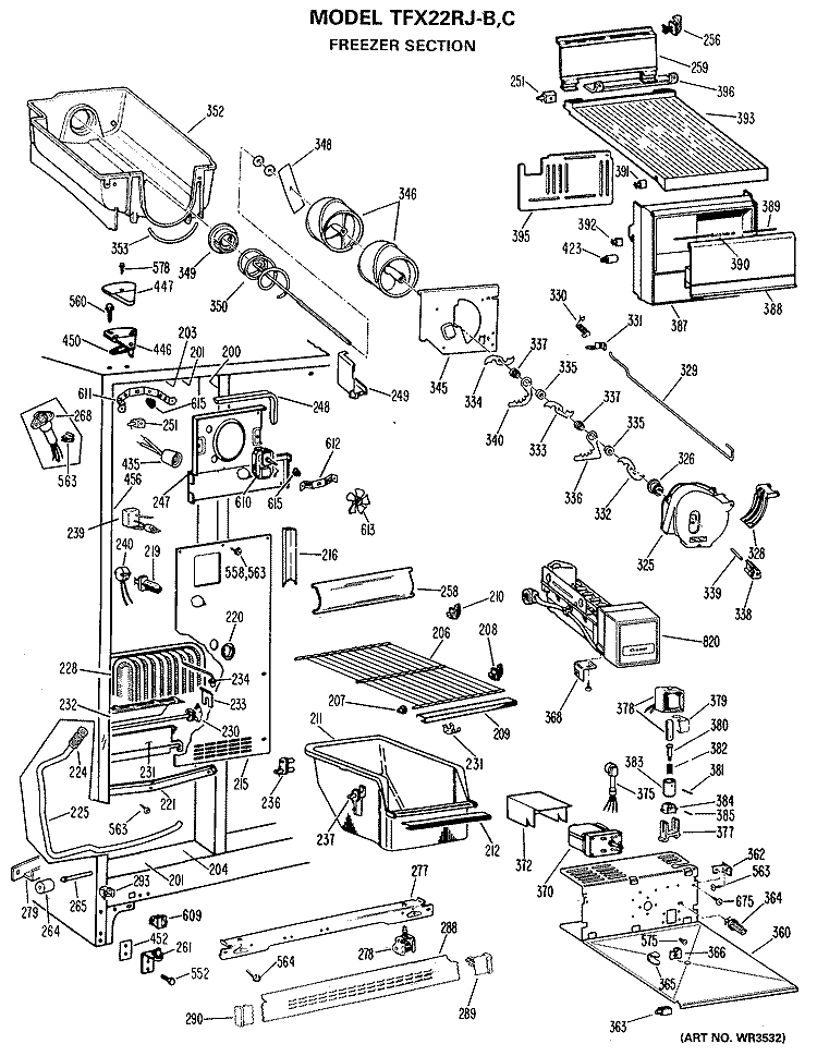 FREEZER SECTION Diagram and Parts List for TFX22RJC  General Electric Refrigerator