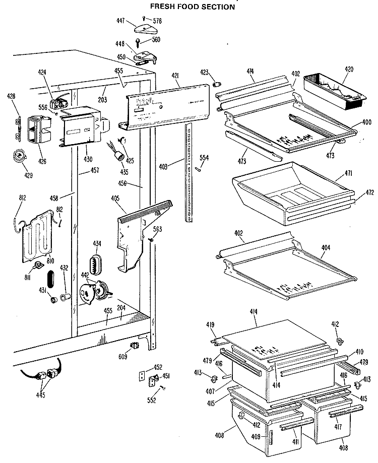 FRESH FOOD SECTION Diagram and Parts List for TFX22RJC  General Electric Refrigerator