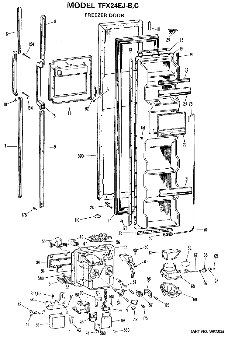 FREEZER DOOR Diagram and Parts List for TFX24EJC  General Electric Refrigerator