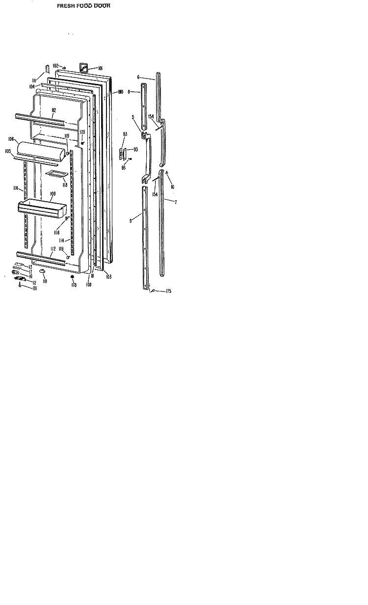 FRESH FOOD DOOR Diagram and Parts List for TFX24EJC  General Electric Refrigerator