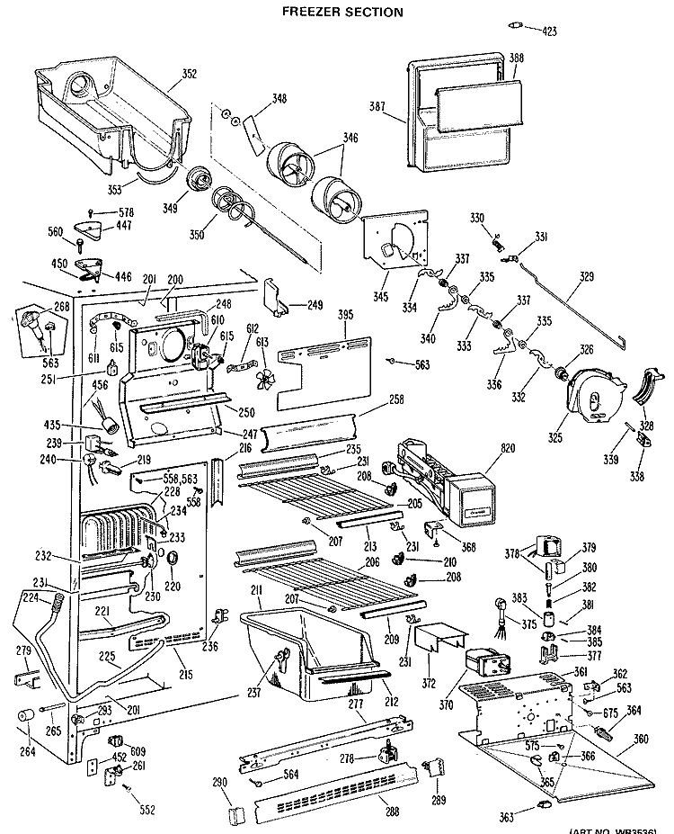 FREEZER SECTION Diagram and Parts List for TFX24EJC  General Electric Refrigerator