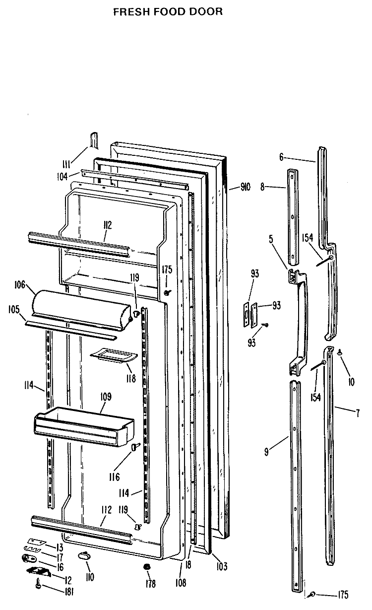 FRESH FOOD DOOR Diagram and Parts List for TFX24RJC  General Electric Refrigerator