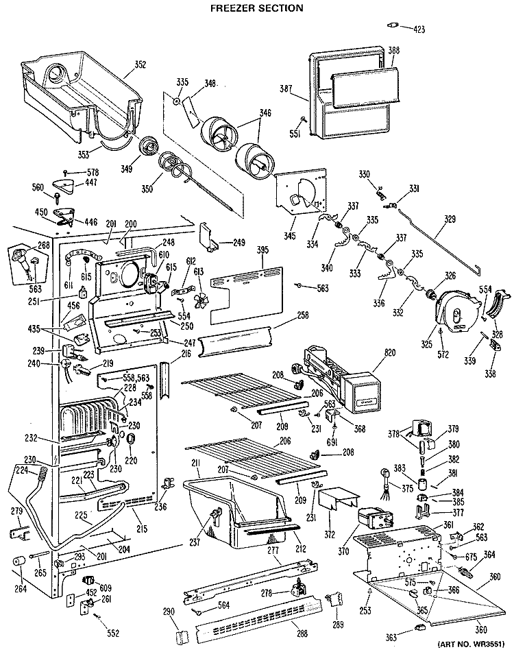 FREEZER SECTION Diagram and Parts List for TFX24SJB  General Electric Refrigerator