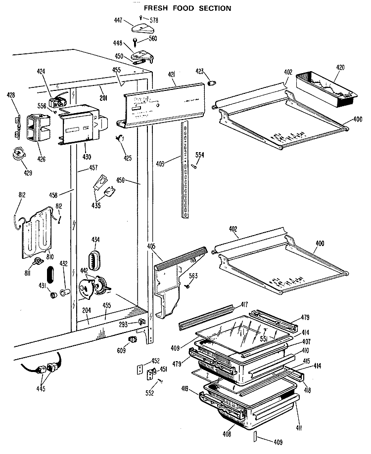 FRESH FOOD SECTION Diagram and Parts List for TFX24SJB  General Electric Refrigerator