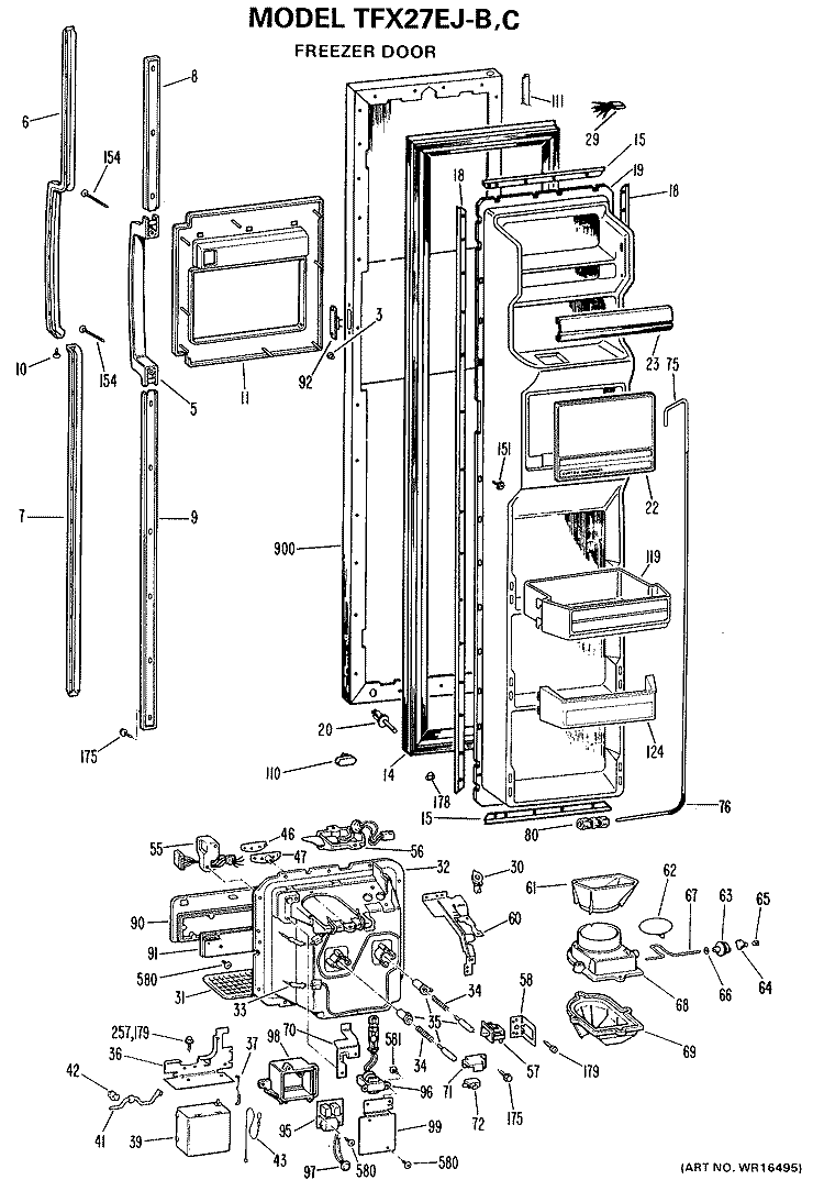 FREEZER DOOR Diagram and Parts List for TFX27EJB  General Electric Refrigerator