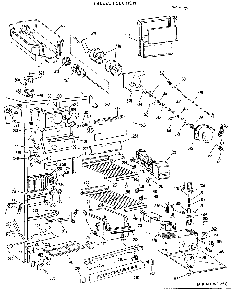 FREEZER SECTION Diagram and Parts List for TFX27EJB  General Electric Refrigerator