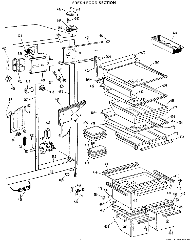 FRESH FOOD SECTION Diagram and Parts List for TFX27EJB  General Electric Refrigerator