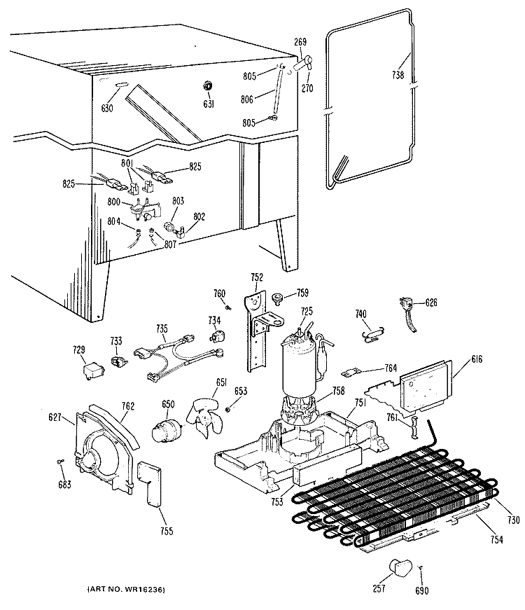Section Diagram and Parts List for TFX27EJB  General Electric Refrigerator