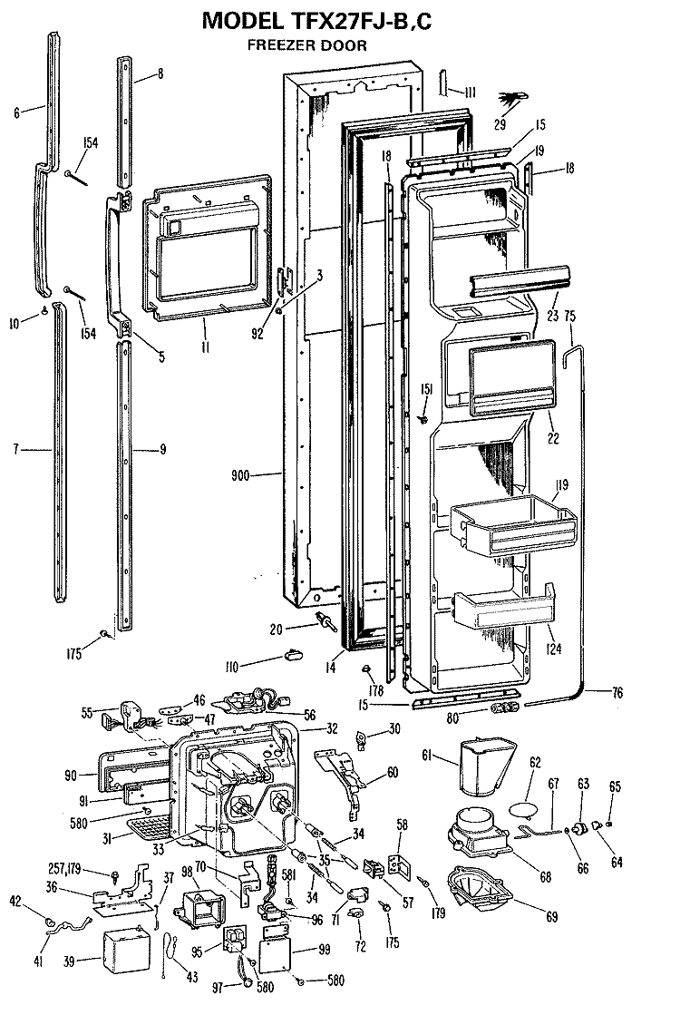 FREEZER DOOR Diagram and Parts List for TFX27FJB  General Electric Refrigerator