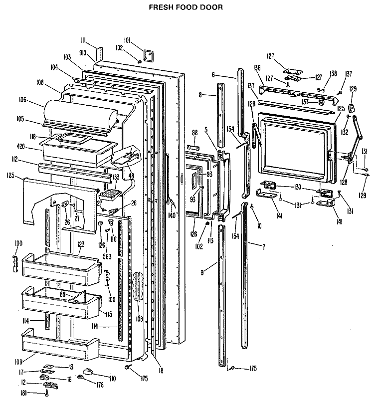 FRESH FOOD DOOR Diagram and Parts List for TFX27FJB  General Electric Refrigerator