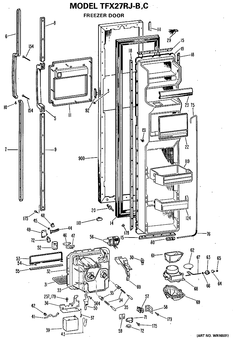 FREEZER DOOR Diagram and Parts List for TFX27RJC  General Electric Refrigerator