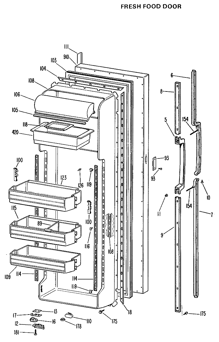 FRESH FOOD DOOR Diagram and Parts List for TFX27RJC  General Electric Refrigerator