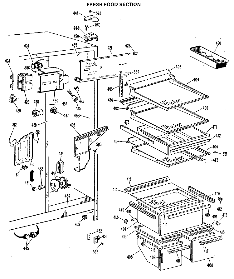 FRESH FOOD SECTION Diagram and Parts List for TFX27RJC  General Electric Refrigerator