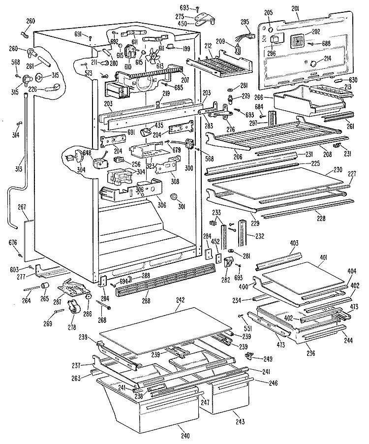 Section Diagram and Parts List for TBX24ZKBR  General Electric Refrigerator