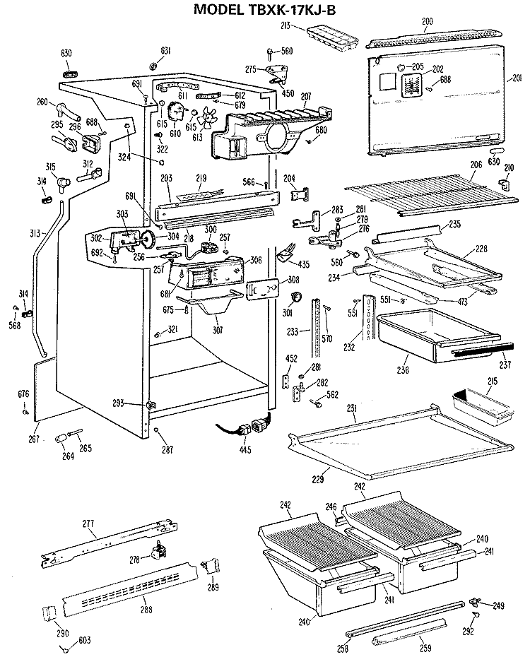 Section Diagram and Parts List for TBXK17KJBR  General Electric Refrigerator