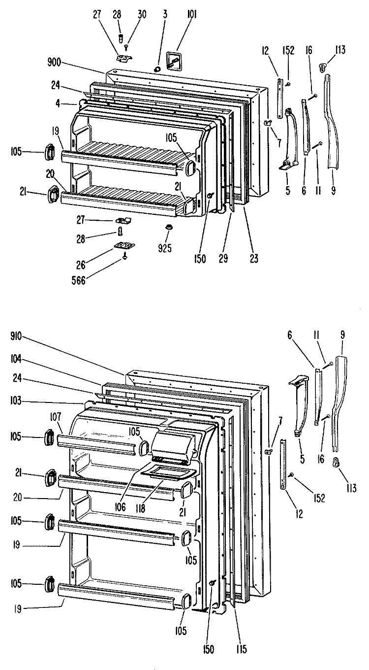 Section Diagram and Parts List for TBF14XJBL  General Electric Refrigerator