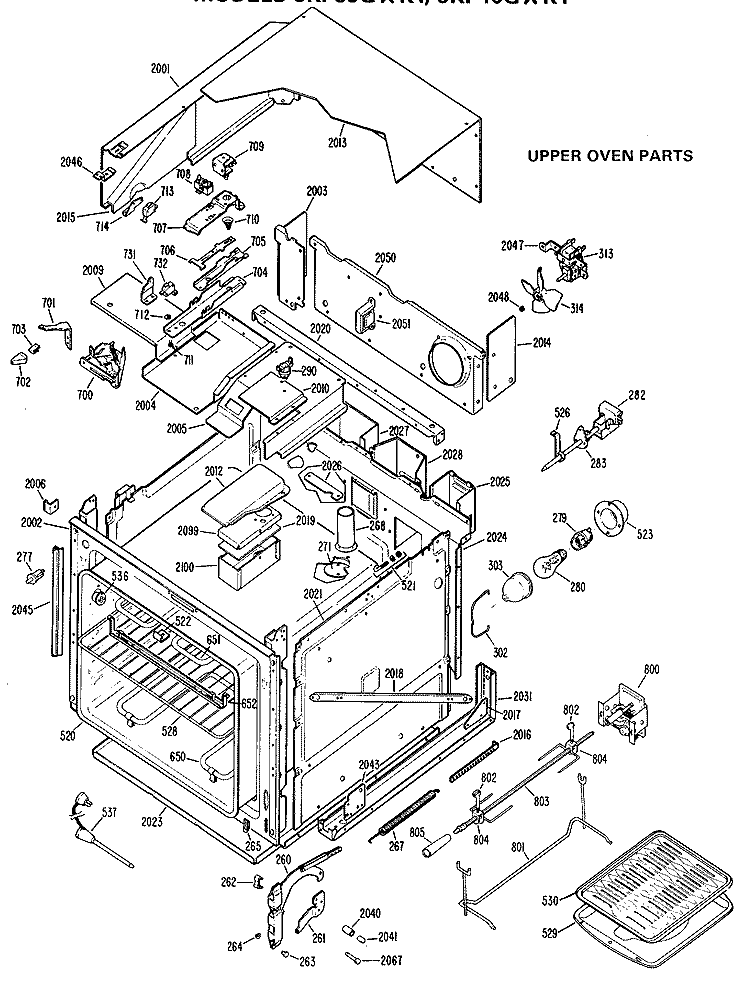 UPPER OVEN PARTS Diagram and Parts List for JKP39G*K1  General Electric Wall Oven