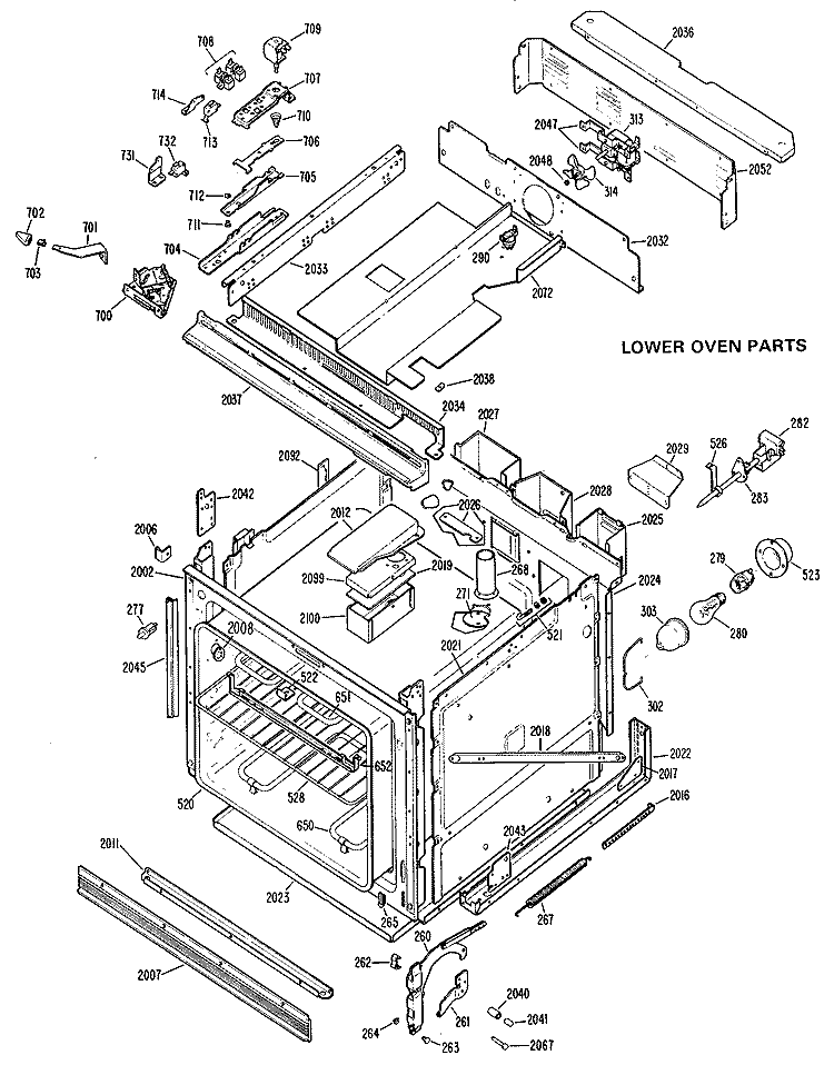 LOWER OVEN PARTS Diagram and Parts List for JKP39G*K1  General Electric Wall Oven
