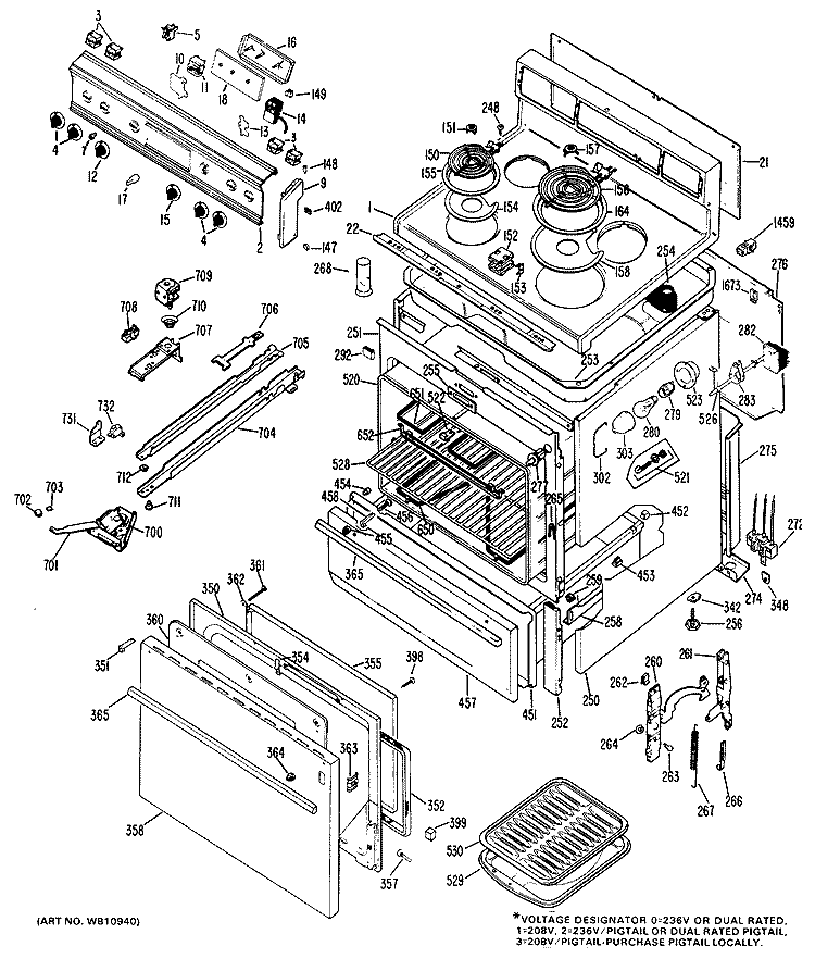 Section Diagram and Parts List for JBP22*J4  General Electric Range