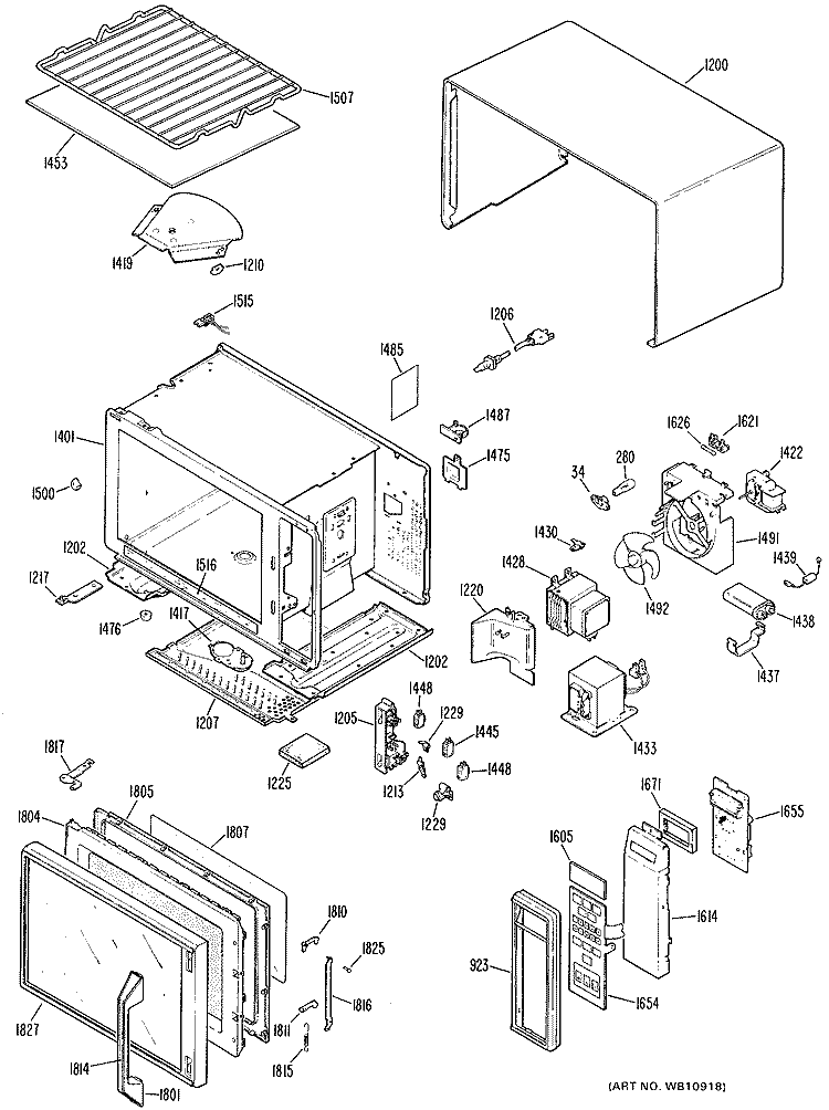 Section Diagram and Parts List for JE1435G01  General Electric Microwave