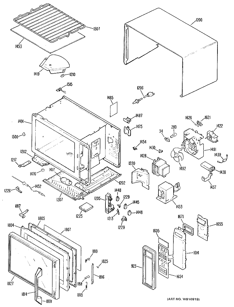 Section Diagram and Parts List for JE1445G01  General Electric Microwave