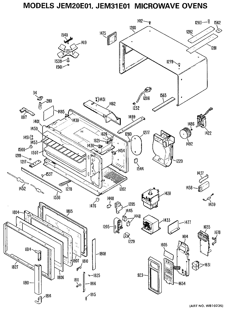 MICROWAVE OVENS Diagram and Parts List for JEM20E01  General Electric Microwave