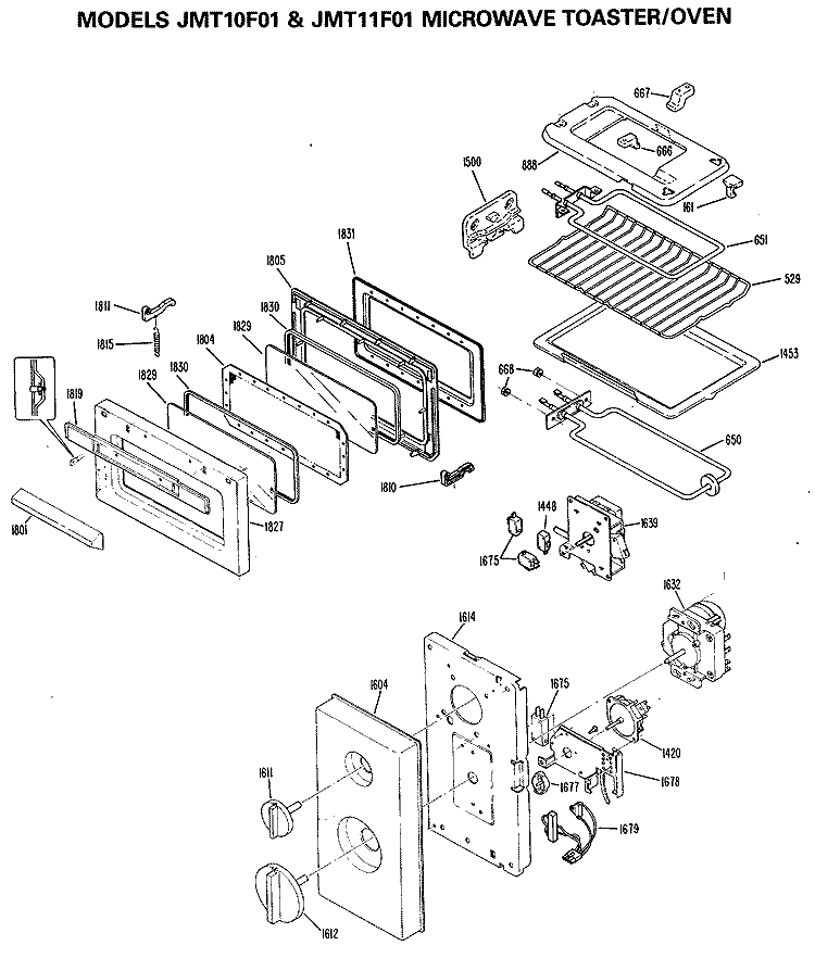 MICROWAVE TOASTER / OVEN Diagram and Parts List for JMT10F01  General Electric Microwave