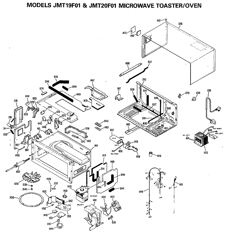 MICROWAVE TOASTER / OVEN Diagram and Parts List for JMT20F01  General Electric Microwave